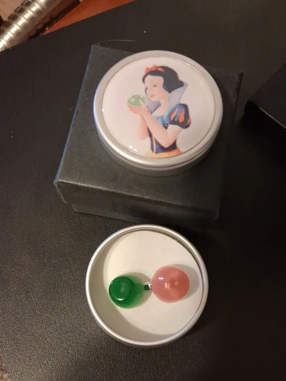 925 Pink and Green Apple Necklaces with Snow White Tin New